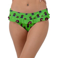 Nerdy 60s  Girl Pattern Green Frill Bikini Bottom by snowwhitegirl