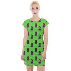 Nerdy 60s  Girl Pattern Green Cap Sleeve Bodycon Dress by snowwhitegirl