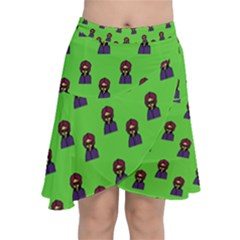 Nerdy 60s  Girl Pattern Green Chiffon Wrap Front Skirt by snowwhitegirl