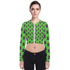 Nerdy 60s  Girl Pattern Green Long Sleeve Zip Up Bomber Jacket by snowwhitegirl