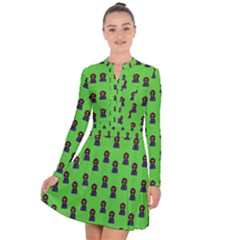 Nerdy 60s  Girl Pattern Green Long Sleeve Panel Dress by snowwhitegirl