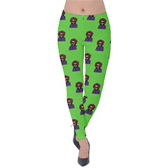 Nerdy 60s  Girl Pattern Green Velvet Leggings by snowwhitegirl