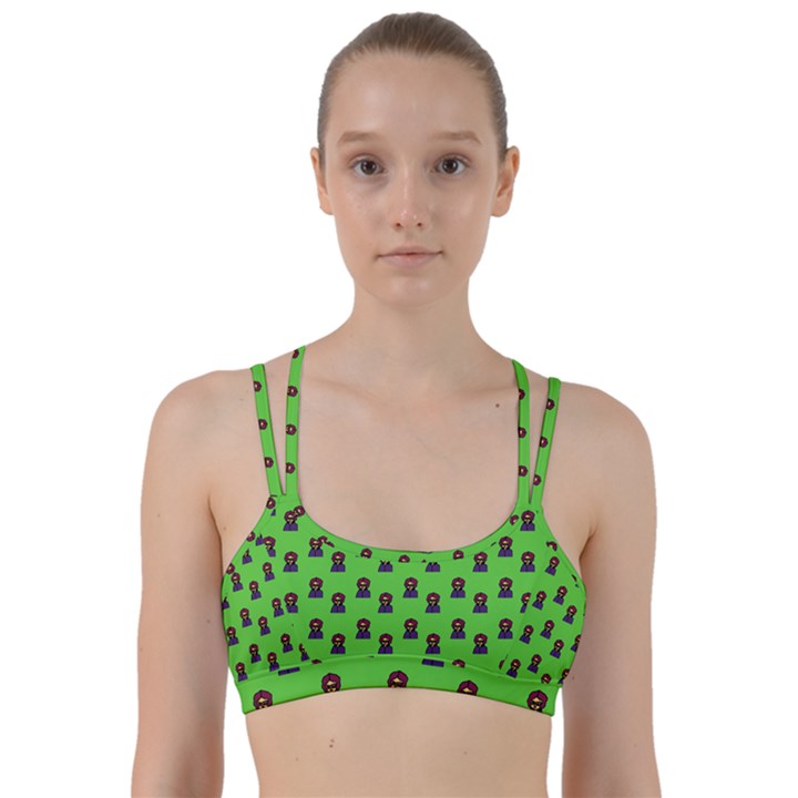 Nerdy 60s  Girl Pattern Green Line Them Up Sports Bra