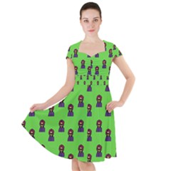 Nerdy 60s  Girl Pattern Green Cap Sleeve Midi Dress by snowwhitegirl