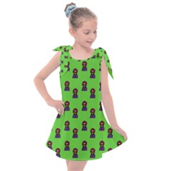 Nerdy 60s  Girl Pattern Green Kids  Tie Up Tunic Dress by snowwhitegirl