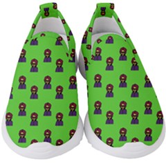 Nerdy 60s  Girl Pattern Green Kids  Slip On Sneakers by snowwhitegirl