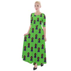 Nerdy 60s  Girl Pattern Green Half Sleeves Maxi Dress