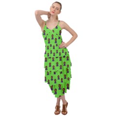 Nerdy 60s  Girl Pattern Green Layered Bottom Dress