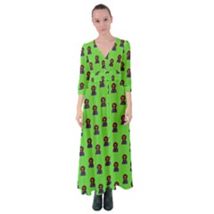 Nerdy 60s  Girl Pattern Green Button Up Maxi Dress by snowwhitegirl