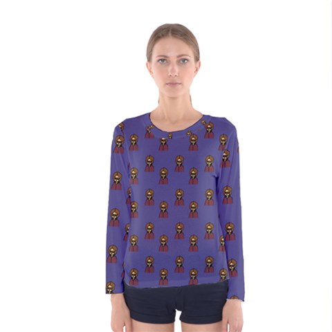 Nerdy 60s  Girl Pattern Dark Purple Women s Long Sleeve Tee by snowwhitegirl