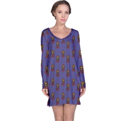 Nerdy 60s  Girl Pattern Dark Purple Long Sleeve Nightdress by snowwhitegirl