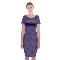 Nerdy 60s  Girl Pattern Dark Purple Classic Short Sleeve Midi Dress by snowwhitegirl