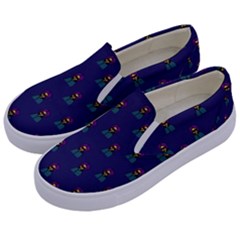 Nerdy 60s  Girl Pattern Blue Kids  Canvas Slip Ons by snowwhitegirl