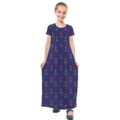 Nerdy 60s  Girl Pattern Blue Kids  Short Sleeve Maxi Dress by snowwhitegirl