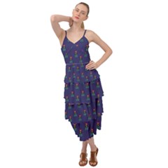 Nerdy 60s  Girl Pattern Blue Layered Bottom Dress