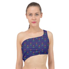 Nerdy 60s  Girl Pattern Blue Spliced Up Bikini Top 