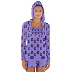 Nerdy 60s  Girl Pattern Purple Long Sleeve Hooded T-shirt by snowwhitegirl