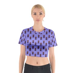 Nerdy 60s  Girl Pattern Purple Cotton Crop Top by snowwhitegirl