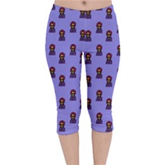 Nerdy 60s  Girl Pattern Purple Velvet Capri Leggings 