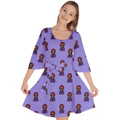 Nerdy 60s  Girl Pattern Purple Velour Kimono Dress by snowwhitegirl