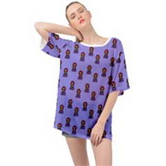 Nerdy 60s  Girl Pattern Purple Oversized Chiffon Top