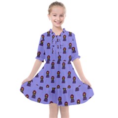 Nerdy 60s  Girl Pattern Purple Kids  All Frills Chiffon Dress