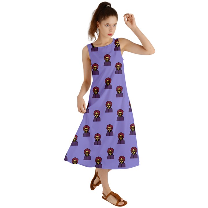 Nerdy 60s  Girl Pattern Purple Summer Maxi Dress