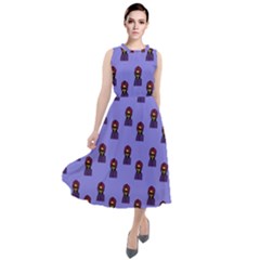 Nerdy 60s  Girl Pattern Purple Round Neck Boho Dress