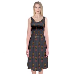 Nerdy 60s  Girl Pattern Grey Midi Sleeveless Dress by snowwhitegirl