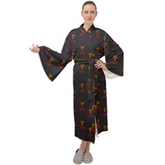 Nerdy 60s  Girl Pattern Grey Maxi Velour Kimono