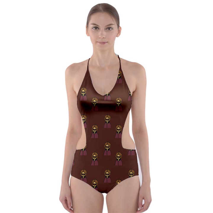 Nerdy 60s  Girl Pattern Red Cut-Out One Piece Swimsuit