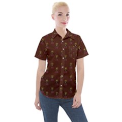 Nerdy 60s  Girl Pattern Red Women s Short Sleeve Pocket Shirt