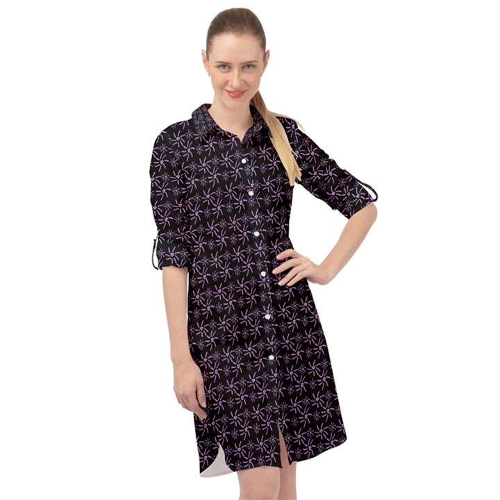 Lilac Firecracker Heart Pattern Long Sleeve Mini Shirt Dress