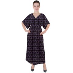 Lilac Firecracker Heart Pattern V-neck Boho Style Maxi Dress