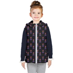 Nerdy 60s  Girl Pattern Black Kids  Hooded Puffer Vest by snowwhitegirl