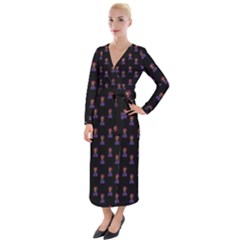 Nerdy 60s  Girl Pattern Black Velvet Maxi Wrap Dress by snowwhitegirl