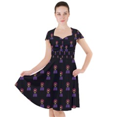 Nerdy 60s  Girl Pattern Black Cap Sleeve Midi Dress by snowwhitegirl