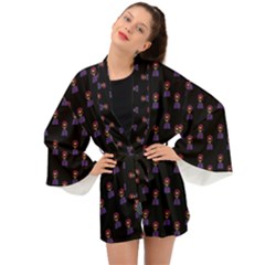 Nerdy 60s  Girl Pattern Black Long Sleeve Kimono