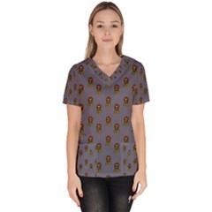 Nerdy 60s  Girl Pattern Light Grey Women s V-neck Scrub Top by snowwhitegirl