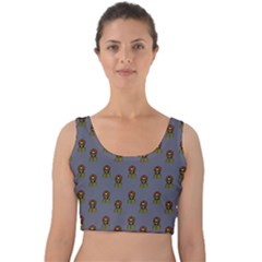 Nerdy 60s  Girl Pattern Light Grey Velvet Crop Top by snowwhitegirl