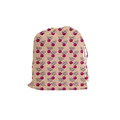 Cherries An Bats Peach Drawstring Pouch (medium) by snowwhitegirl