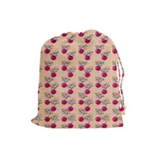 Cherries An Bats Peach Drawstring Pouch (large) by snowwhitegirl