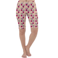 Cherries An Bats Peach Cropped Leggings  by snowwhitegirl