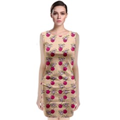 Cherries An Bats Peach Sleeveless Velvet Midi Dress