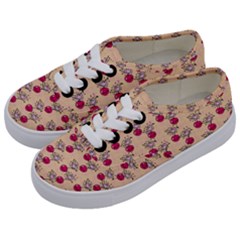 Cherries An Bats Peach Kids  Classic Low Top Sneakers by snowwhitegirl