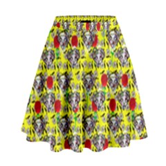 Heart Skeleton Face Pattern Yellow High Waist Skirt by snowwhitegirl