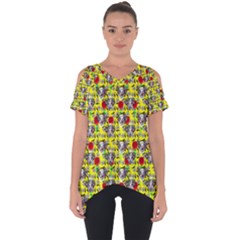 Heart Skeleton Face Pattern Yellow Cut Out Side Drop Tee by snowwhitegirl