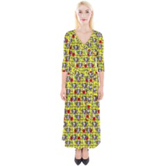 Heart Skeleton Face Pattern Yellow Quarter Sleeve Wrap Maxi Dress by snowwhitegirl