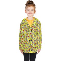 Heart Skeleton Face Pattern Yellow Kids  Double Breasted Button Coat by snowwhitegirl