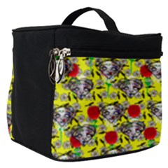 Heart Skeleton Face Pattern Yellow Make Up Travel Bag (small) by snowwhitegirl